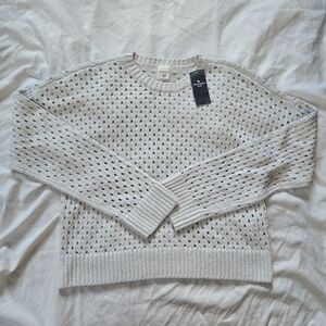 New Abercrombie Kids Silver Grey Eyelet Lace Detail Crewneck Long Sleeve Sweater